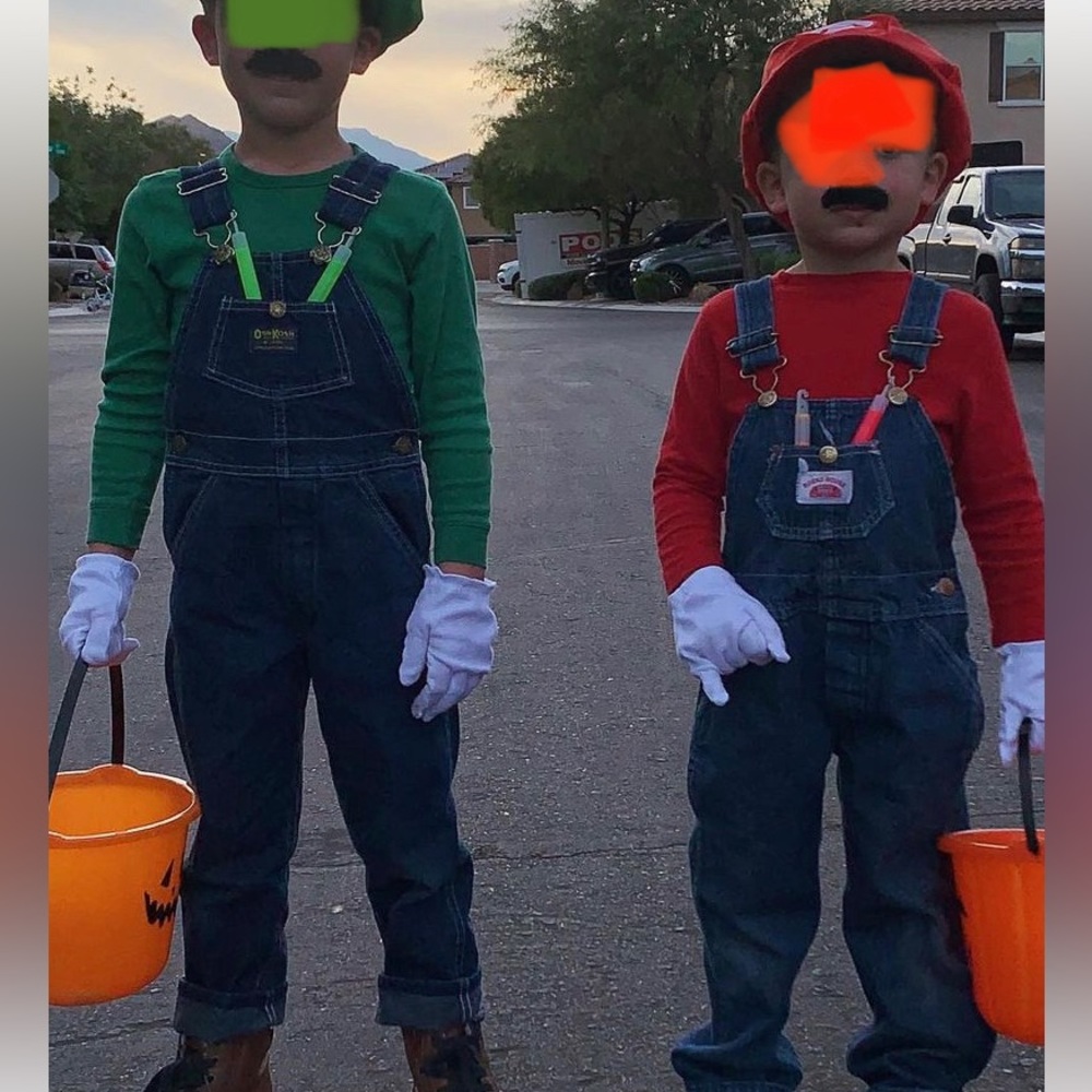 2 pairs of kids overalls.  We’re great for Mario and Luigi costumes!
